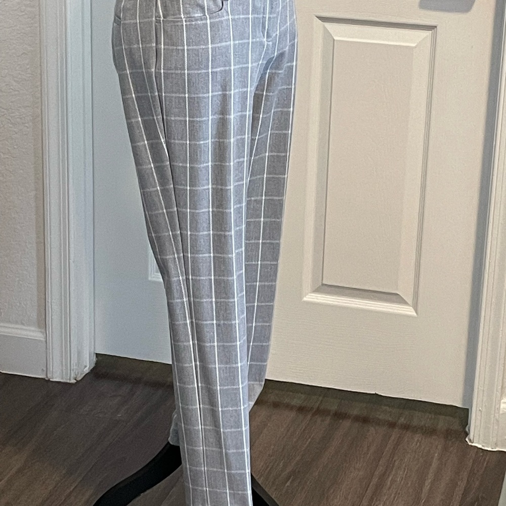 Grey and white plaid dress pants
